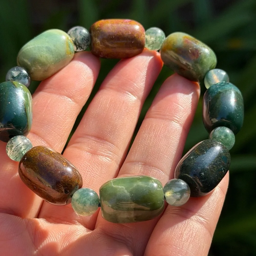 13mm stretchable‎ barrel shape ocean jasper bracelet 0377